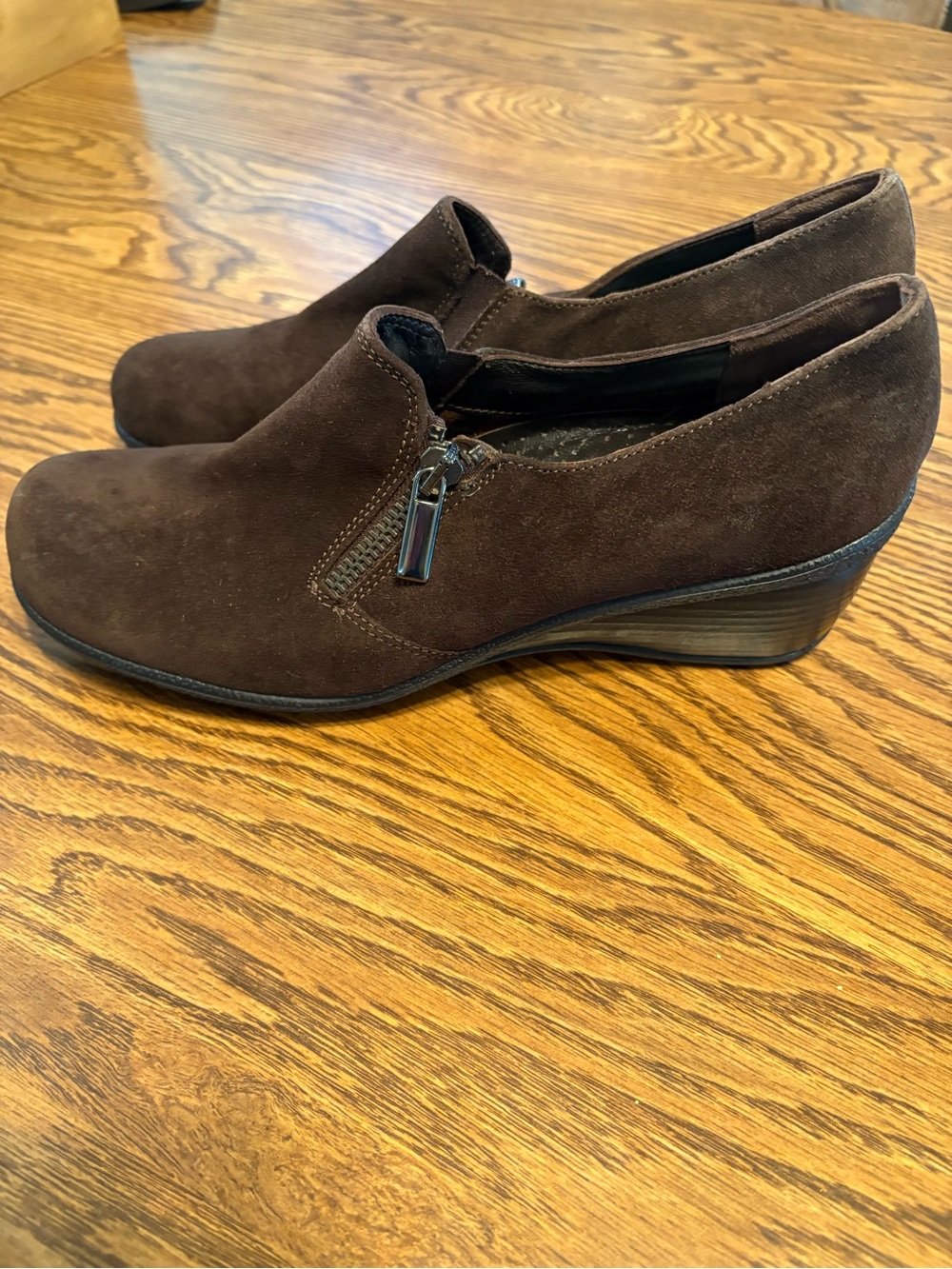 Women's Brown AquaTalia Suede Wedge Slip-On Shoes with Side Zip